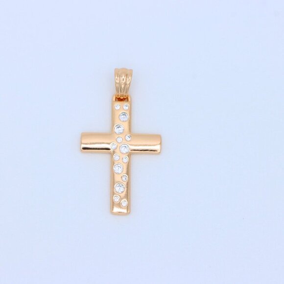 "Rose Gold Cross Pendant with White Stones in Vertical Pattern Design, XPPT1605 - Picture 11 of 13